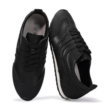 Imagem de Project Cloud Tênis feminino de couro descalço – Tênis feminino com cadarço de espuma viscoelástica – leve e antiderrapante – Tênis feminino moderno para o dia todo (tigre), Preto, 37