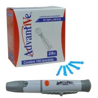 Imagem de Kit Glicose Lancetador Fura Dedo Glicemia 100 Lanceta Agulha - G-Tech,