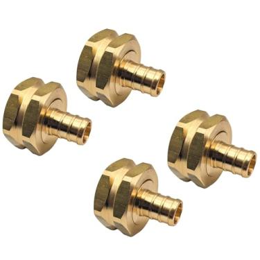 Imagem de GRIDTECH (Pacote com 4) Adaptador giratório de mangueira de jardim de latão, 1/5.1 cm PEX Barb e conector fêmea GHT de 3/10.2 cm, suporte de alta pressão resistente, resistente a ferrugem e corrosão