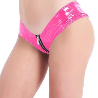 Imagem de Roupa íntima FEOYA, couro PU, zíper brilhante, virilha, calcinha femin
