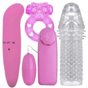 Imagem de Kit Acessórios Sexuais Vibrador Feminino + Capa Peniana + Bullet Cápsu