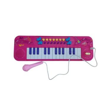 Imagem de Kit Teclado Musical Infantil Rosa com 25 Teclas + Microfone - UNIK TOY