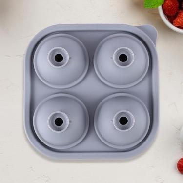 Imagem de Bandeja de silicone para cubos de gelo com tampa - 4 cavidades redondas - cinza