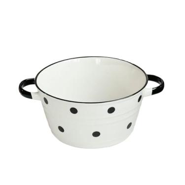 Imagem de A bacia de sopa de cerâmica colorida com ponto de onda de grande capacidade é requintada e resistente ao calor para uso doméstico - [25,4 cm] Tigela de sopa balde de 2L