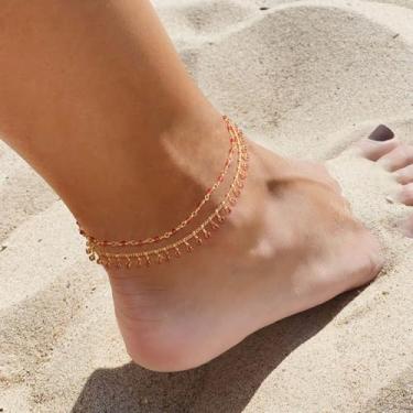 Imagem de Tornozeleira de ouro para mulheres banhada a ouro 14k pequena corrente cristal tornozeleira