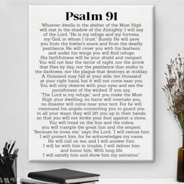 Imagem de Versículo bíblico Salmo 91 tela arte de parede escritura cristã impressão pôster imagem arte religiosa emoldurada para decoração de sala de oração escritório em casa 20 x 25 centímetros