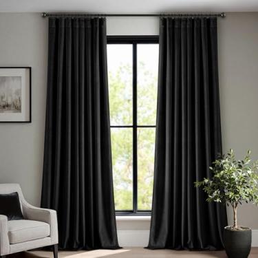 Imagem de ANRODUO Cortinas de veludo preto de 108 polegadas de comprimento, blecaute, isolamento térmico, à prova de som, cortinas de escurecimento de quarto, cortinas de janela plissadas para quarto, sala de