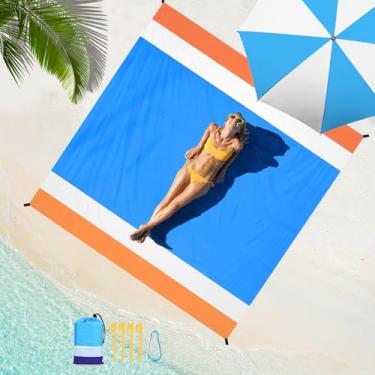 Imagem de Cobertor de praia impermeável à prova de areia 188 × 203 cm, grande para 1 a 5 adultos, cobertor grande, leve, impermeável, tapete de piquenique de praia para acampamento, caminhada, viagem