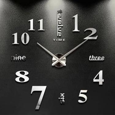 Imagem de Relógio de parede numeral romano 3D moderno acrílico espelho sem moldura relógios de quartzo autoadesivos para pendurar decoração de casa, 40 cm (B-prata)