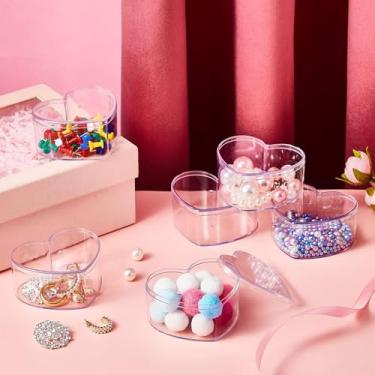 Imagem de Caixa de joias de acrílico transparente, 10 peças, porta-anéis de noivado de dama de honra, cubo em forma de coração, caixas de exibição de joias de cristal com tampa caixa de presente (em forma de