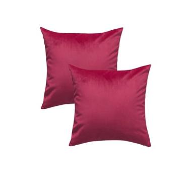 Imagem de Pacote com 2 capas de almofada quadradas decorativas lisas de veludo para primavera sofá quarto sofá carro 18 x 18 polegadas 45 x 45 cm, vinho tinto