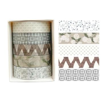 Imagem de Conjunto de adesivos Washi com 5 rolos de 2 m, adesivos decorativos para artes faça-você-mesmo artesanato material diário scrapbook cartão embrulho
