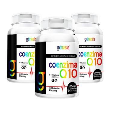 Imagem de Kit 3x Coenzima Q10 200mg 60 Cápsulas Gênesis - Bionutrir, Sem Sabor