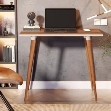 Imagem de Escrivaninha Mesa de Computador Classic 80x50cm – Estilo Retrô com Pés de Madeira Maciça | Mesa para Escritório, Estudo e Quarto – 4 Cores(Freijó Off)