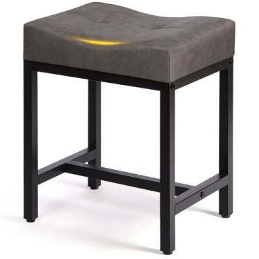 Imagem de Banqueta de assento de sela, cadeira de maquiagem com perna de metal, banco de descanso de pé otomano de couro em forma de U, cadeiras quadradas pequenas sob a mesa para penteadeira, sala de estar