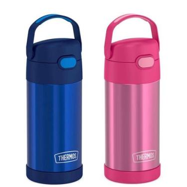 Imagem de Kit 2 Garrafa Térmica Infantil Thermos Inox 355ml Canudo Alça Tokyo