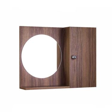 Imagem de Espelho Redondo para Banheiro com Armário Madeira Escura