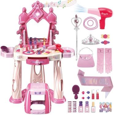 Imagem de Toddler Vanity Makeup Table Toy DeAO 76 cm com cadeira e espelho