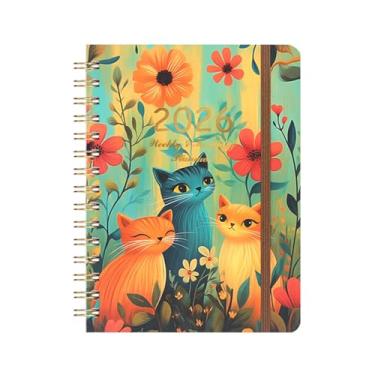 Imagem de Agenda escolar 2026, agenda semanal e mensal A5 com alça elástica, abas mensais, bolso interno, 21 x 16 cm, capa dura, agenda diária com capa estampada em folha para professores estudantes (laranja)