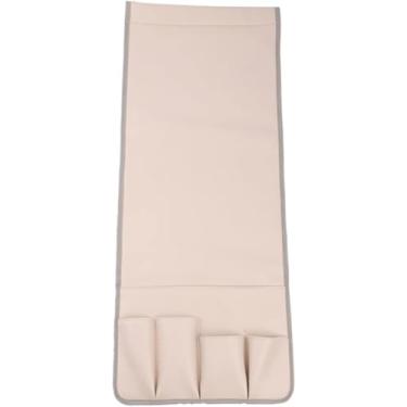 Imagem de Organizador De Apoio De Braço De Sofá De Couro Antiderrapante Suporte Remoto De Braço Reclinável Caddy De Cabeceira Com 5 Bolsos Para Revistas, Controle Remoto De Tv, Telefone, Beige