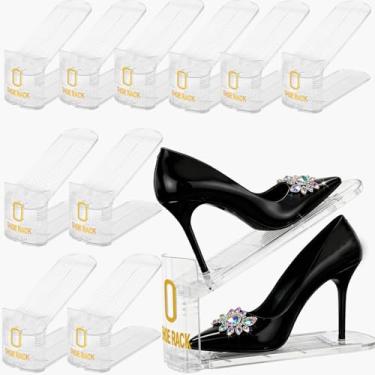 Imagem de ZEONHAK Pacote com 14 organizadores de sapatos ajustáveis, suporte duplo empilhável para armazenamento de armário e loja