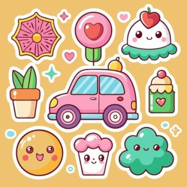 Imagem de Adesivos Kawai fofos para decoração de quartos, cadernos e paredes infantis com personagens alegres 50x50cm