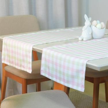 Imagem de Caminho de Mesa Estampado Xadrez, Microfibra Premium, 130x40cm, Decorativo para Eventos Especiais (Branco Estampa 2)