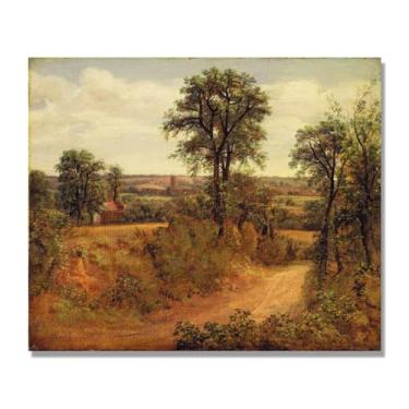 Imagem de NHLDZYH Arte de parede John Constable, (A Lane near Dedham), pôster de pinturas famosas, decoração de parede com impressão de imagem retrô romantismo. Apenas tela 60 x 72 cm - 23,6 x 28,3 pol