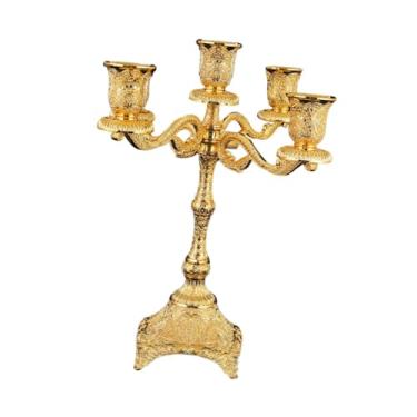 Imagem de Generic Candelabro de mesa com 5 braços, ornamento para centro de mesa, suporte para vela, castiçal para sala de jantar, Ano, casa de campo, Ouro