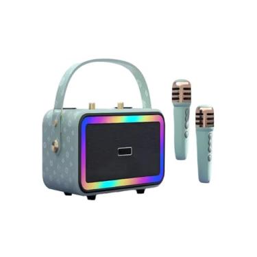 Imagem de Karaokê com 2 Microfones, Caixa de Som Bluetooth com Microfone Sem Fio e Luzes para Adultos e Crianças, Portátil para Festas em Casa, Ao Ar Livre, Presentes Ideais com Subwoofers para Palco (VERDE)
