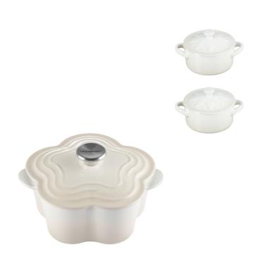 Imagem de KIT LE CREUSET PANELA FLOR 20CM E 2 MINI COCOTTE SUNFLOWER 10CM 250ML MERINGUE