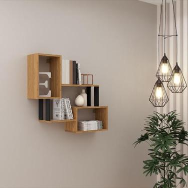 Imagem de Nichos Decorativos 81,5cm Estilo Industrial F25 Pradel Móveis, Freijó/