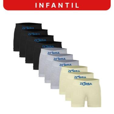 Imagem de Kit 10 Cuecas Zorba Infantil Boxer sem Costura Algodão 678 Mescla/Pret