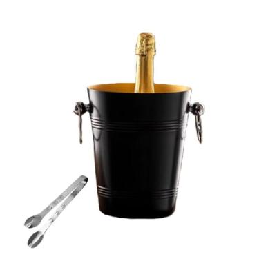 Imagem de Balde de gelo de aço inoxidável bicamada preservação do calor isolamento frio bonito KTV champanhe vinho tinto cerveja gelo bloco de gelo balde comercial (preto, brincos de prata)