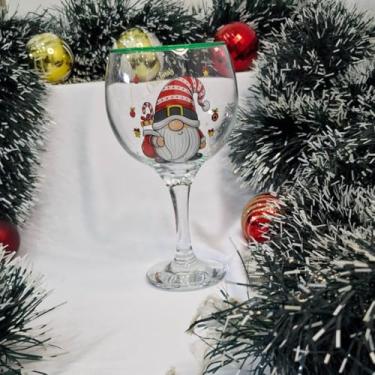 Imagem de Taça Vidro Gin Vinho 600 ml Presente Decoração Natal Duende