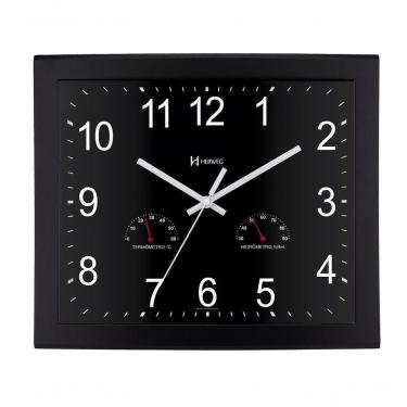 Imagem de Relógio De Parede Retangular Higrômetro E Termômetro Preto Herweg 6906 único
