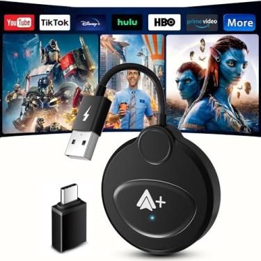 Imagem de Adaptador Android sem fio automático com transmissão de vídeo, baixe e exclua vídeos a qualquer momento, YouTube/TikTok/Disney+/Prime Video integrado, etc., Plug N Play, atualização online, adequado
