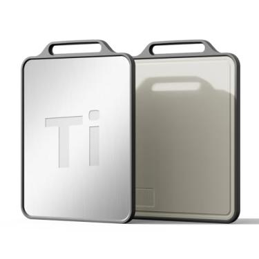 Imagem de Tábua de corte de titânio – Tábuas de corte de dupla face 2 em 1 para cozinha, certificado de grau alimentício, titânio puro e palha de trigo PP, pode ser lavado na lava-louças, ideal para carne