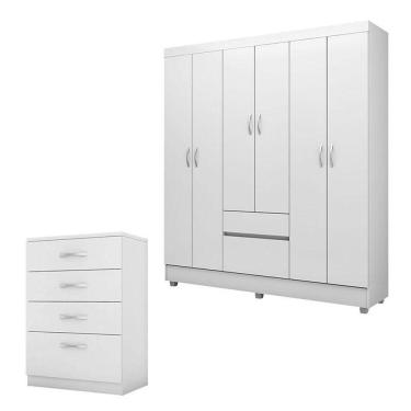 Imagem de Cômoda Astral E Guarda Roupa Casal Flash 2 Branco Flex - Demóbile