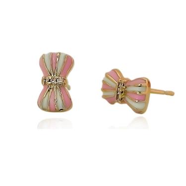 Imagem de Brinco Infantil Laço Banhado A Ouro 18k - Branco