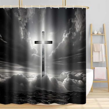 Imagem de TPMDFC Cortina de chuveiro cruzada, 183 x 213 cm, crucifixo de Cristo, cortinas de banheiro com 12 ganchos YLMRTP0740