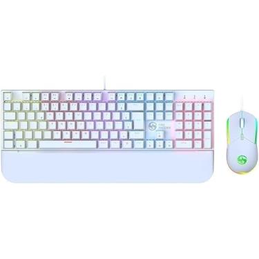 Imagem de Kit Teclado Mouse Mecânico Abnt2 Gamer Led Rgb Iluminado Branco