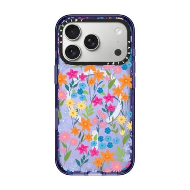 Imagem de CASETiFY Capa Impact para iPhone 17 Pro [fina/compatível com Magsafe/2,5 m. Proteção contra quedas de grau militar 4X] - Flores brilhantes da primavera - Azul macio