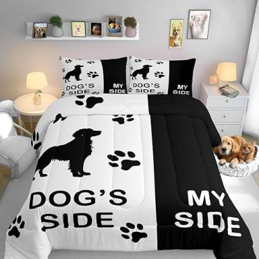 Imagem de Castle Fairy Jogo de cama solteiro com silhueta de cachorro fofo, para decoração de quarto de adolescentes e adultos, com enchimento de edredom de animais de fazenda, preto e 1 fronha