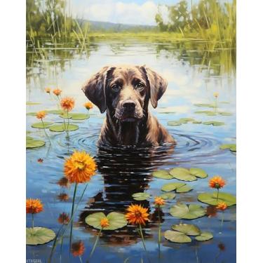 Imagem de XTXGERL Pintura DIY por Números em Tela, Busca de Labrador, Kit de Pintura a Óleo em Tela DIY para Adultos para Quarto Escritório Artes, Decoração Artesanal, 40 x 50 cm
