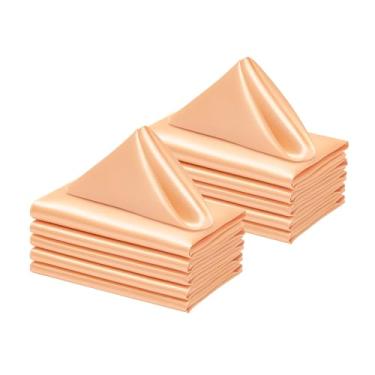Imagem de Counfeisly Pacote com 12 guardanapos de jantar quadrados de cetim, 50 x 50 cm, guardanapos de toalha de mesa macios e sedosos para decoração de banquetes, restaurantes, casamentos, festas, pêssego