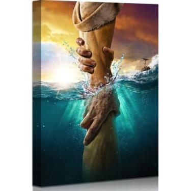 Imagem de Arte de parede Jesus Mão de Deus Arte de parede em tela de Jesus Cristão Emoldurada Grande Arte Cristã Decoração de Parede Pintura de Jesus para Quarto Sala de Estar Escritório 30 x 45 cm