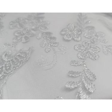 Imagem de Tecido Tule Bordado Embroidery - 100% Poliéster (Branco, 2m x 1,32m)