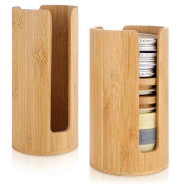 Imagem de DERTE Conjunto com 2 organizadores de tampas de bambu para tampas de boca larga e regular, rack de armazenamento vertical na bancada do armário de cozinha