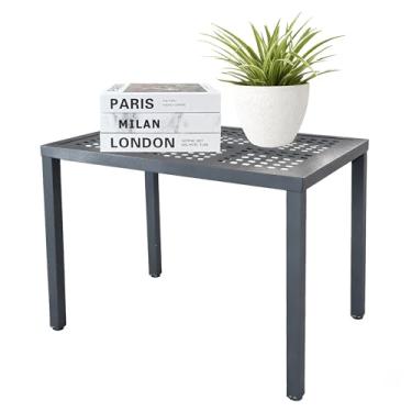 Imagem de DHYGOTFUR Mesa lateral quadrada de alumínio resistente – mesa de centro externa com moldura à prova de ferrugem revestida em pó, móveis de pátio resistentes para jardim, deck, área de piscina (preta
